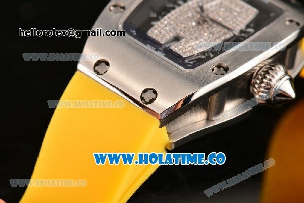 Richard Mille RM007 Miyota 6T51 Automatic Steel Case with Diamonds Dial and Yellow Rubber Strap - Click Image to Close